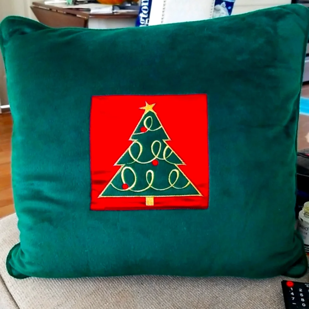 Pair Of Holiday Pillows Tree And Ornament Velvity Feel